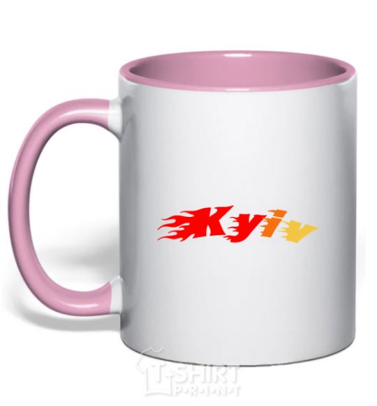 Mug with a colored handle Fire Kyiv light-pink фото