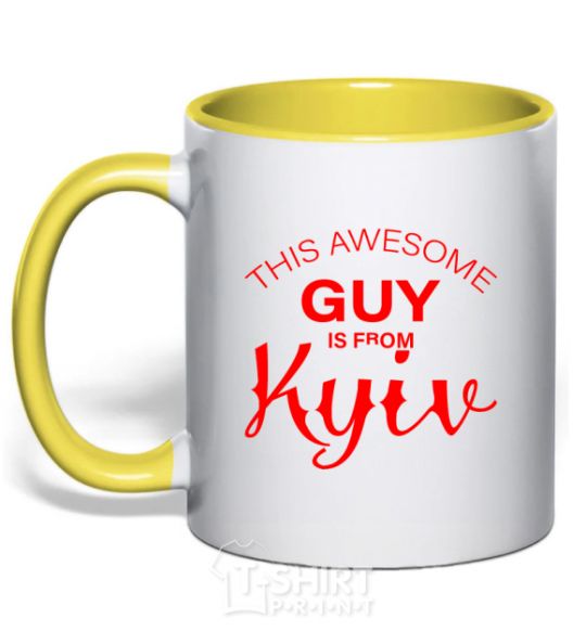 Mug with a colored handle This awesome guy is from Kyiv yellow фото