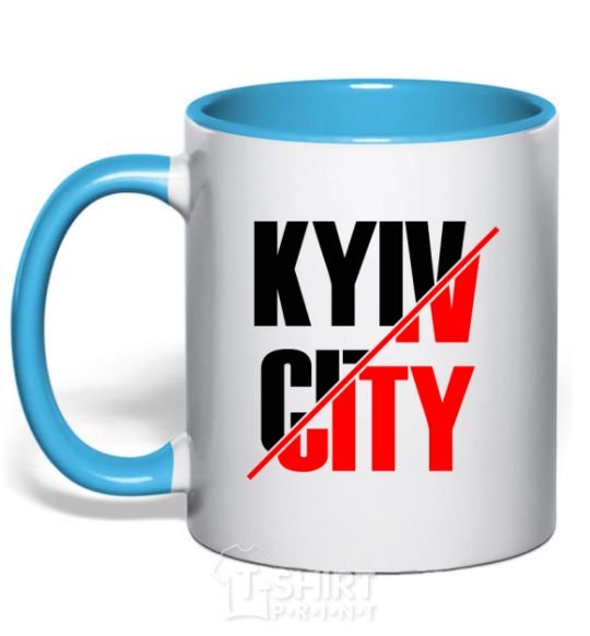 Mug with a colored handle Kyiv city sky-blue фото