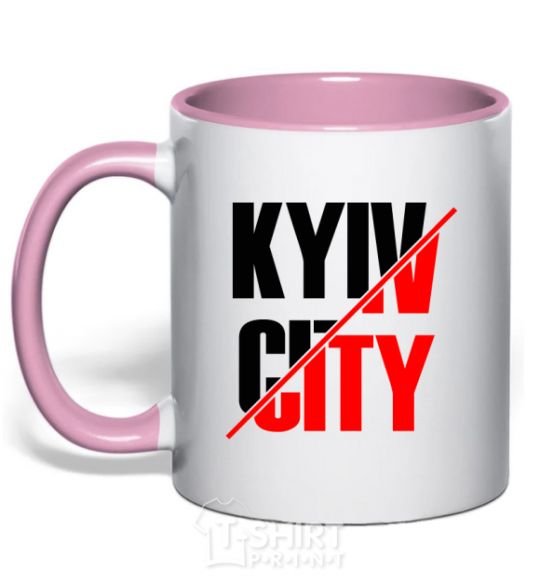 Mug with a colored handle Kyiv city light-pink фото