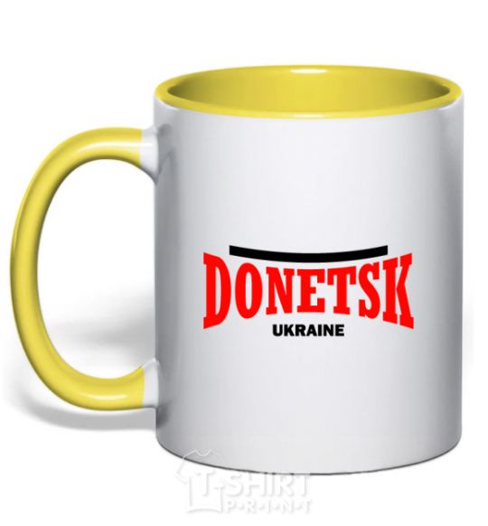 Mug with a colored handle Donetsk Ukraine yellow фото