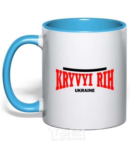 Mug with a colored handle Kryvyi Rih Ukraine sky-blue фото