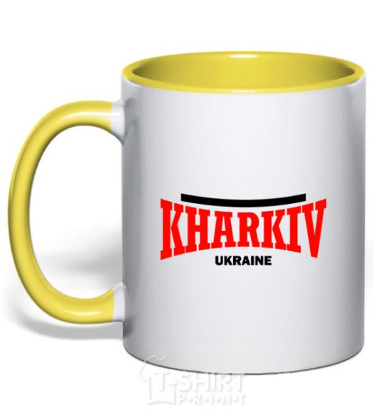 Mug with a colored handle Kharkiv Ukraine yellow фото