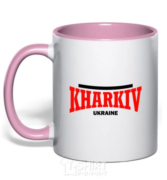 Mug with a colored handle Kharkiv Ukraine light-pink фото