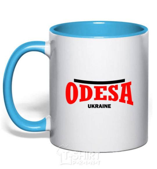 Mug with a colored handle Odesa Ukraine sky-blue фото