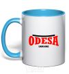 Mug with a colored handle Odesa Ukraine sky-blue фото