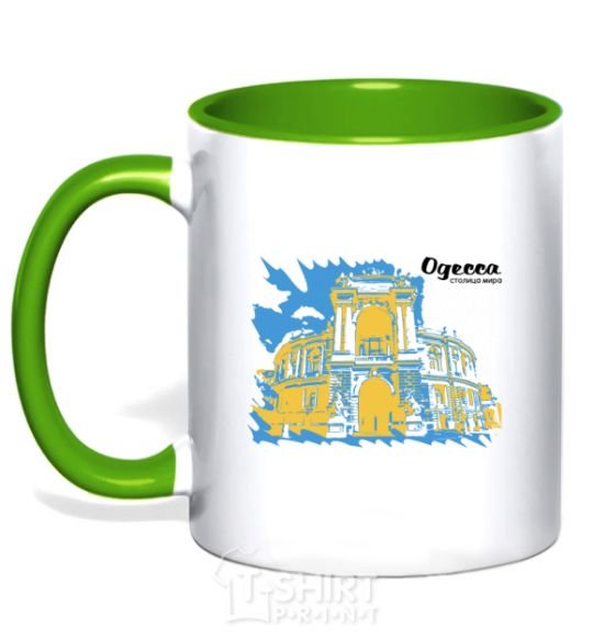 Mug with a colored handle Odessa is the capital of the world kelly-green фото