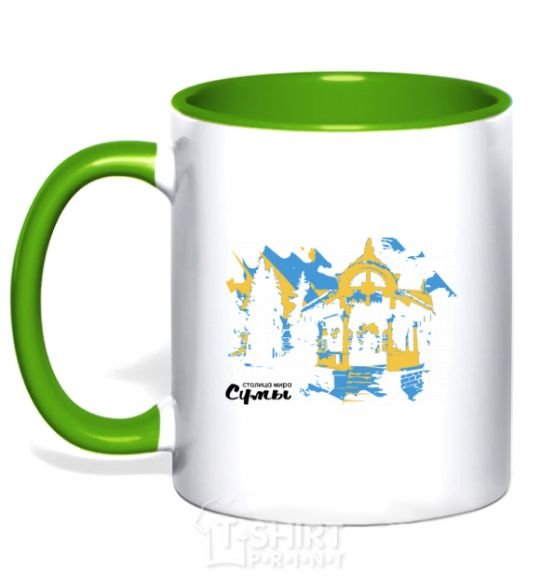 Mug with a colored handle Sumy is the capital of the world kelly-green фото