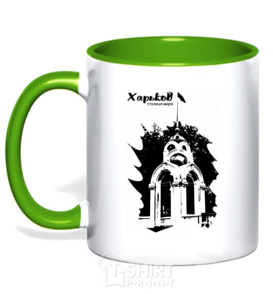 Mug with a colored handle Kharkiv is the capital of the world kelly-green фото