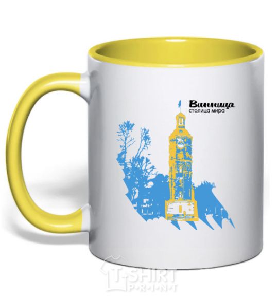 Mug with a colored handle Vinnitsa Capital of world yellow фото