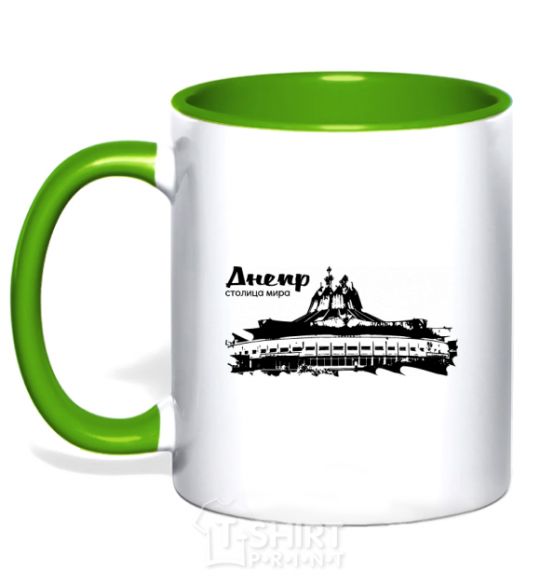Mug with a colored handle Dnipro capital of the world kelly-green фото