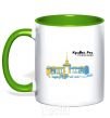 Mug with a colored handle Krivoy Rog is the capital of the world kelly-green фото