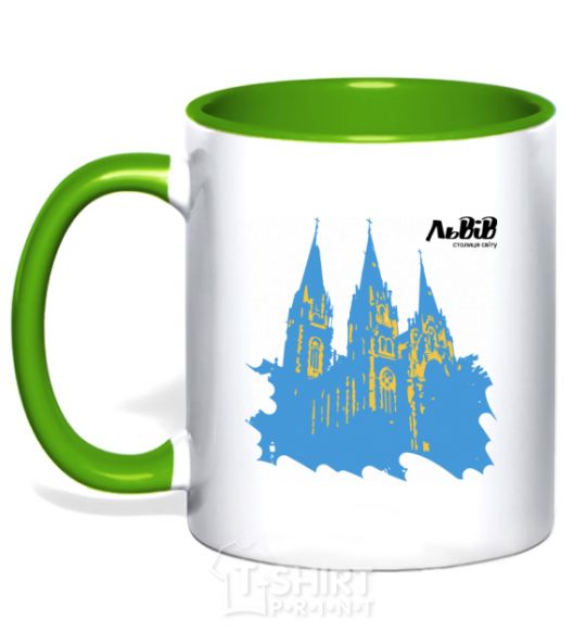 Mug with a colored handle Lviv is the capital of the world kelly-green фото