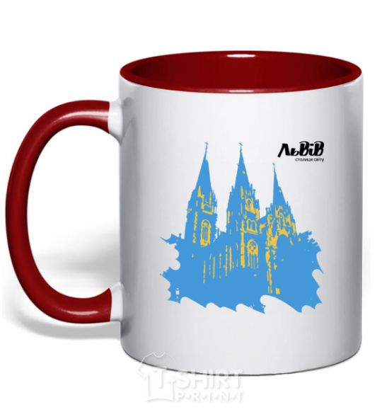 Mug with a colored handle Lviv is the capital of the world red фото