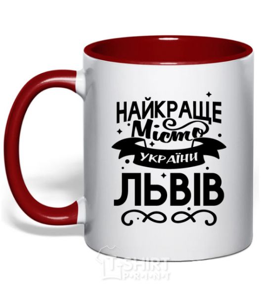 Mug with a colored handle Lviv is the best city in Ukraine red фото