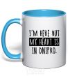 Mug with a colored handle I'm here but my heart is in Dnipro sky-blue фото