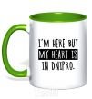 Mug with a colored handle I'm here but my heart is in Dnipro kelly-green фото