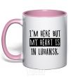 Mug with a colored handle I'm here but my heart is in Luhansk light-pink фото
