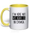 Mug with a colored handle I'm here but my heart is in Crimea yellow фото