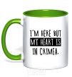Mug with a colored handle I'm here but my heart is in Crimea kelly-green фото