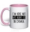 Mug with a colored handle I'm here but my heart is in Crimea light-pink фото