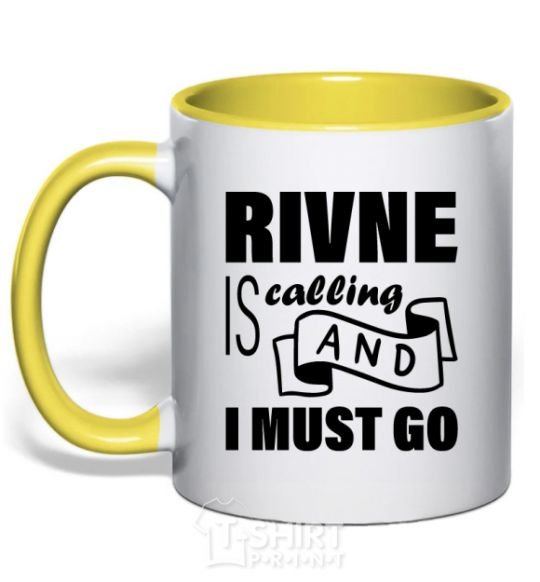 Mug with a colored handle Rivne is calling and i must go yellow фото