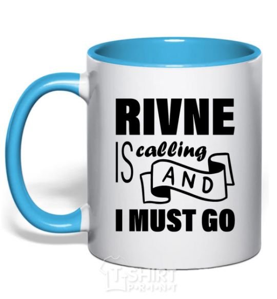 Чашка с цветной ручкой Rivne is calling and i must go Голубой фото