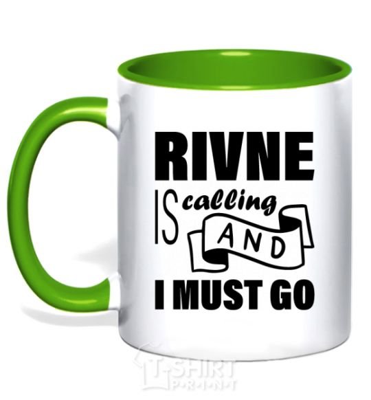 Mug with a colored handle Rivne is calling and i must go kelly-green фото