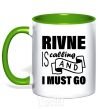 Mug with a colored handle Rivne is calling and i must go kelly-green фото