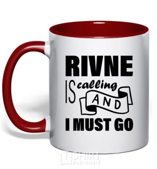 Mug with a colored handle Rivne is calling and i must go red фото