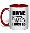 Mug with a colored handle Rivne is calling and i must go red фото