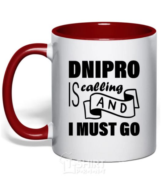 Mug with a colored handle Dnipro is calling and i must go red фото