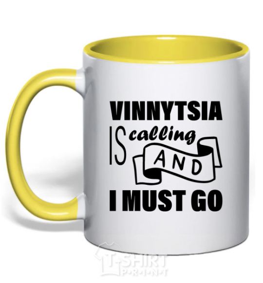 Mug with a colored handle Vinnytsia is calling and i must go yellow фото