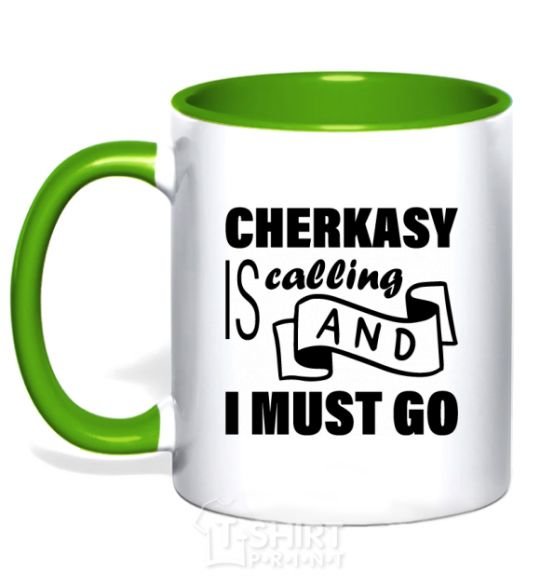 Mug with a colored handle Cherkasy is calling and i must go kelly-green фото