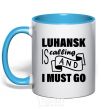 Mug with a colored handle Luhansk is calling and i must go sky-blue фото