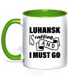 Mug with a colored handle Luhansk is calling and i must go kelly-green фото