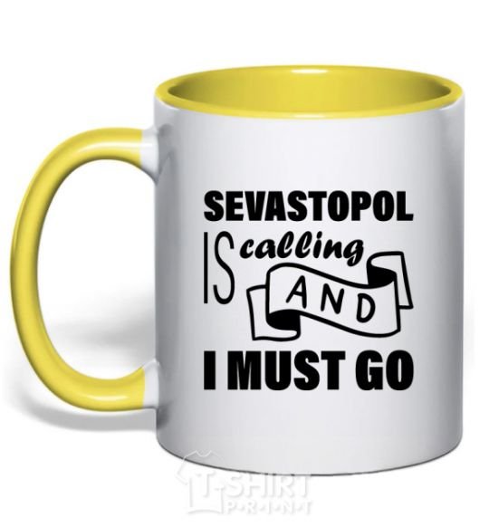 Mug with a colored handle Sevastopol is calling and i must go yellow фото