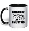Mug with a colored handle Kharkiv is calling and i must go black фото