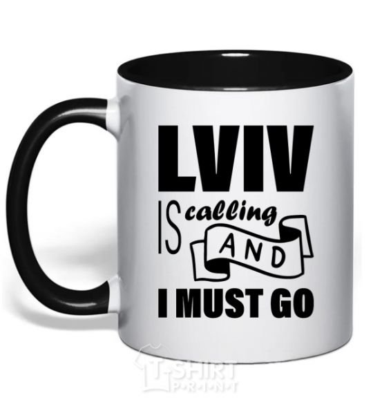 Mug with a colored handle Lviv is calling and i must go black фото