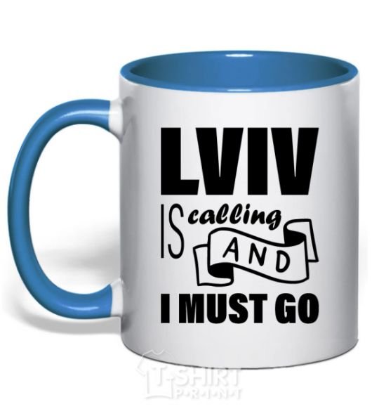 Mug with a colored handle Lviv is calling and i must go royal-blue фото