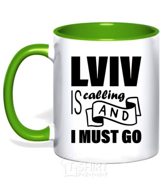 Mug with a colored handle Lviv is calling and i must go kelly-green фото