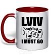 Mug with a colored handle Lviv is calling and i must go red фото