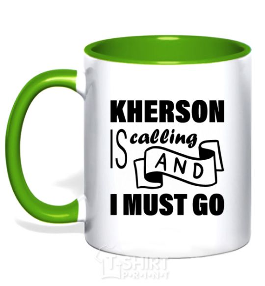 Mug with a colored handle Kherson is calling and i must go kelly-green фото