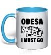 Mug with a colored handle Odesa is calling and i must go sky-blue фото