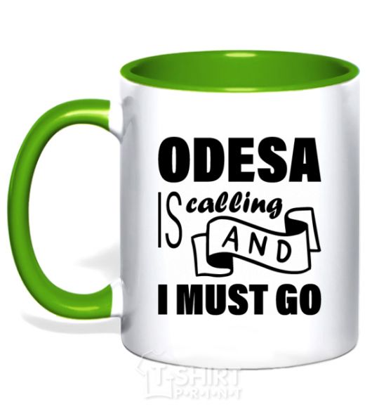 Mug with a colored handle Odesa is calling and i must go kelly-green фото