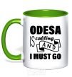 Mug with a colored handle Odesa is calling and i must go kelly-green фото