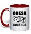 Mug with a colored handle Odesa is calling and i must go red фото