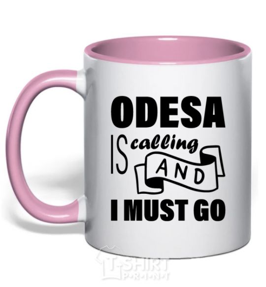 Mug with a colored handle Odesa is calling and i must go light-pink фото