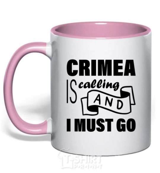 Mug with a colored handle Crimea is calling and i must go light-pink фото