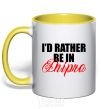 Mug with a colored handle I'd rather be in Dnipro yellow фото
